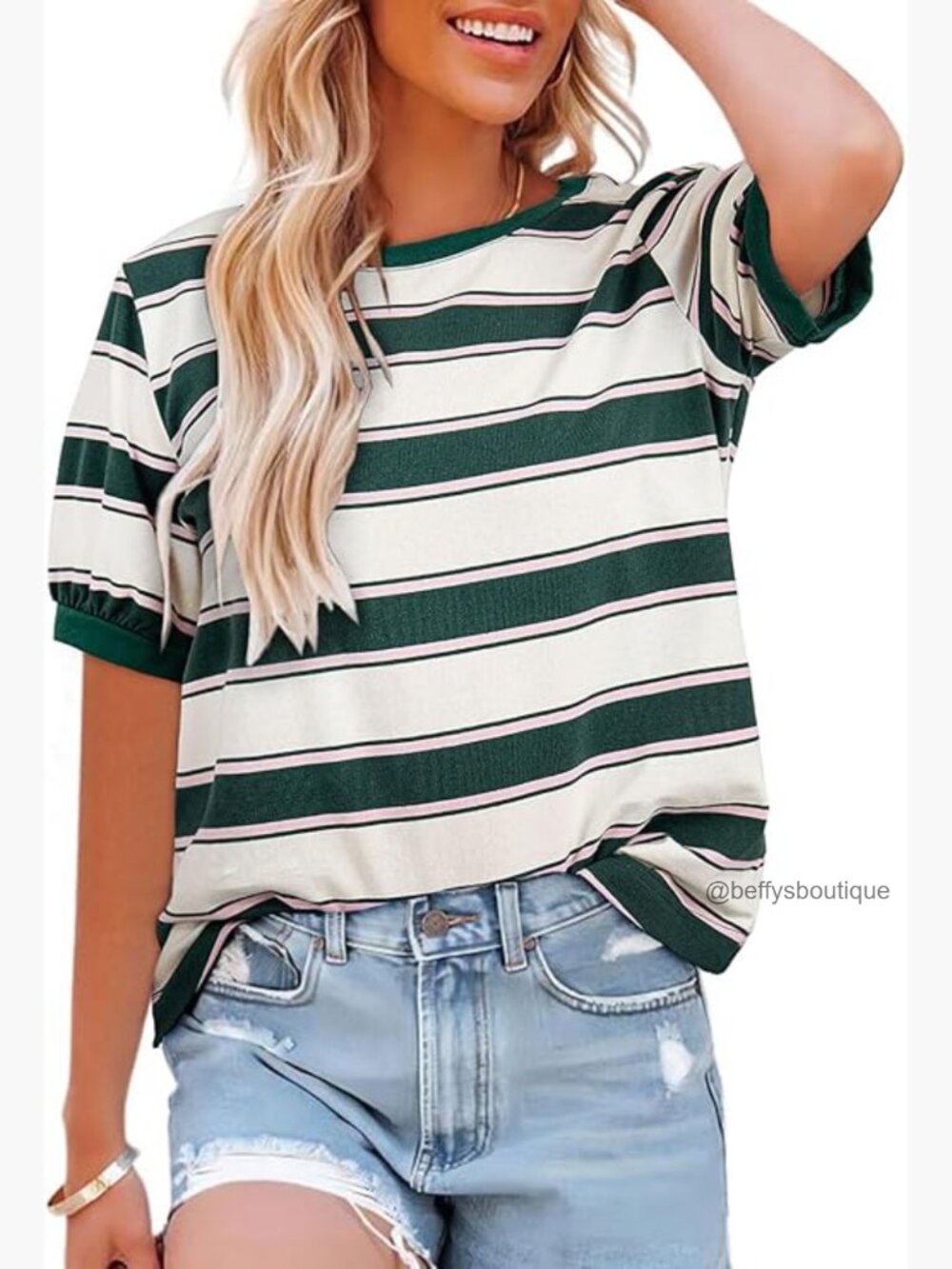 Striped Color Block Short Sleeve Crewneck Loose Fit T-Shirt